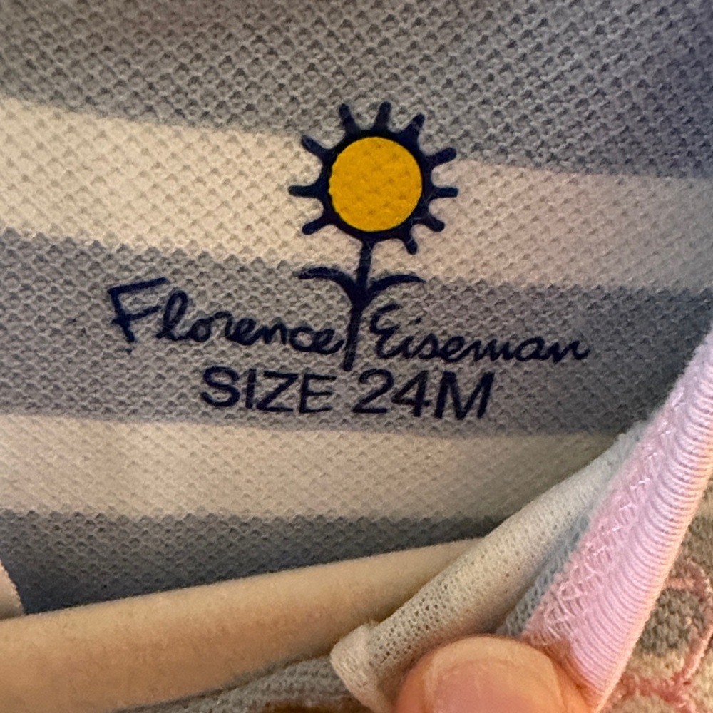 Florence Eiseman Blue and White Striped Baby Top with Sunflower Accent - Picture 2 of 4
